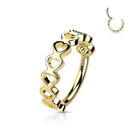 Gold Side Hearts Hinged Clicker Ring 16g