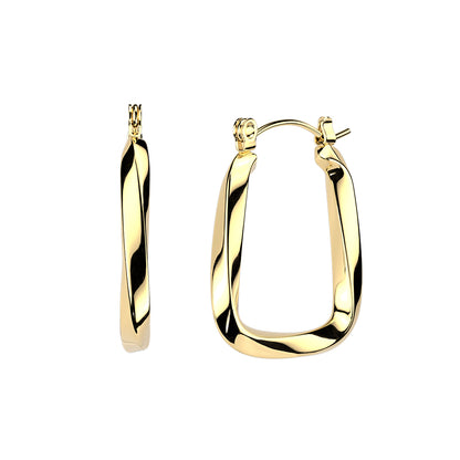 Gold Stainless Steel Geometric Twisted Hoop Earrings