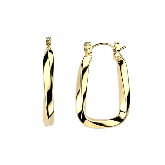 Gold Stainless Steel Geometric Twisted Hoop Earrings