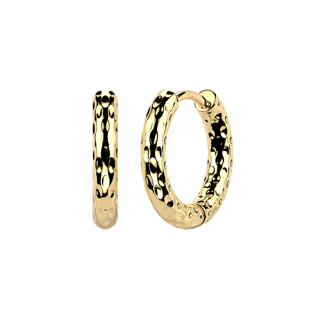 Gold Stainless Steel Hammered Huggie Hoop Earrings