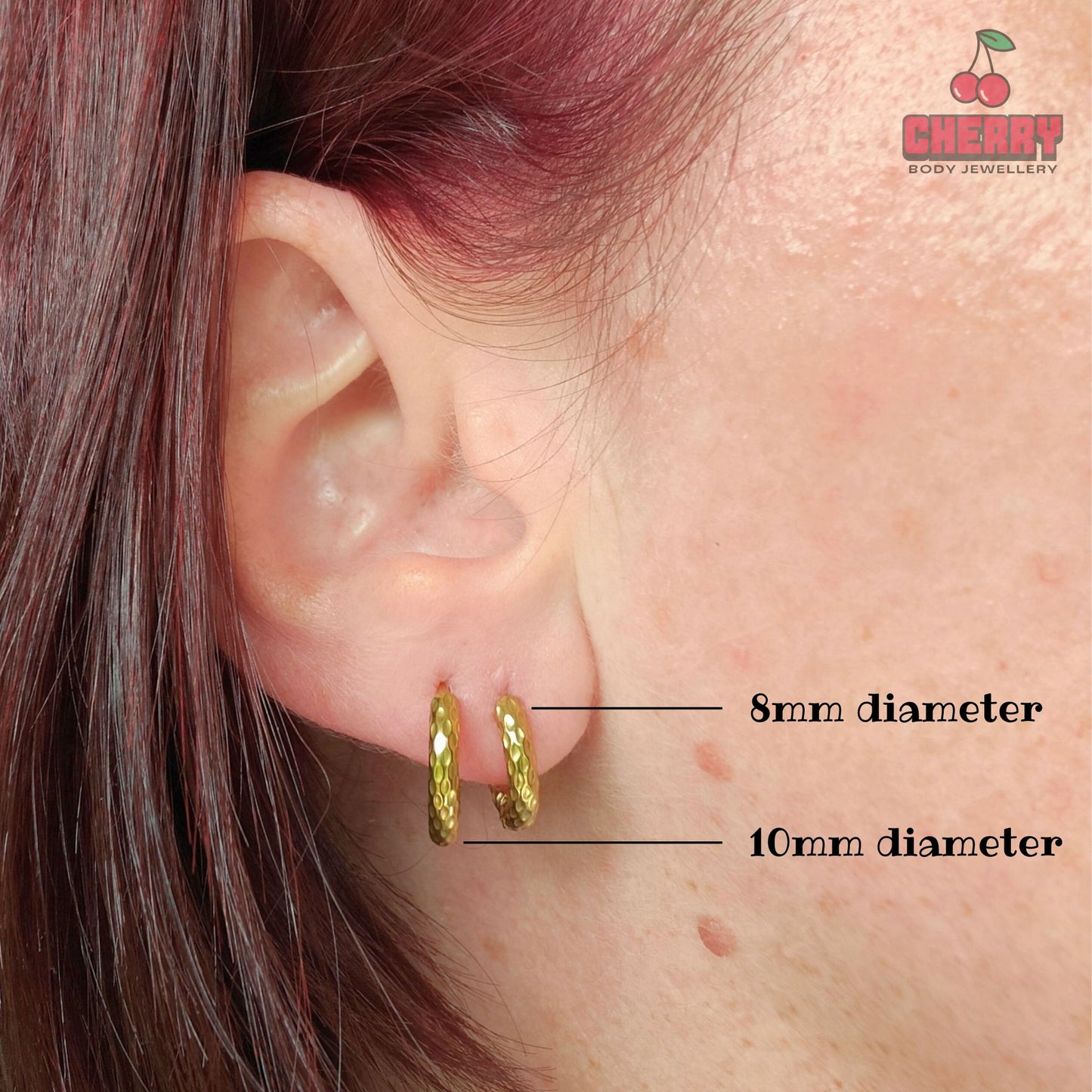 Gold Stainless Steel Hammered Huggie Hoop Earrings sizing