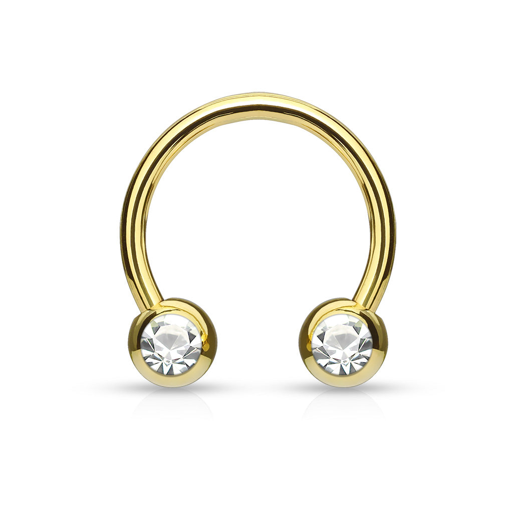 Gold Steel Clear Gem Horseshoe Barbell 16g