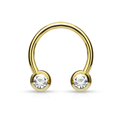 Gold Steel Clear Gem Horseshoe Barbell 16g