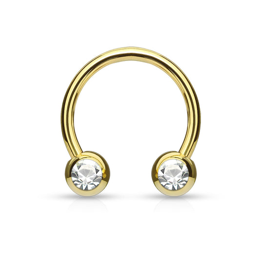 Gold Steel Clear Gem Horseshoe Barbell 16g