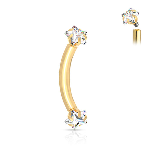 Gold Steel Clear Star Gem Curved Barbell