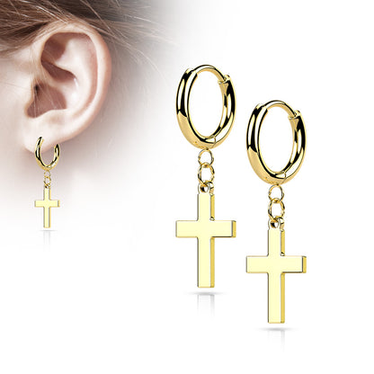 Gold Surgical Steel Cross Dangle Earrings (pair)