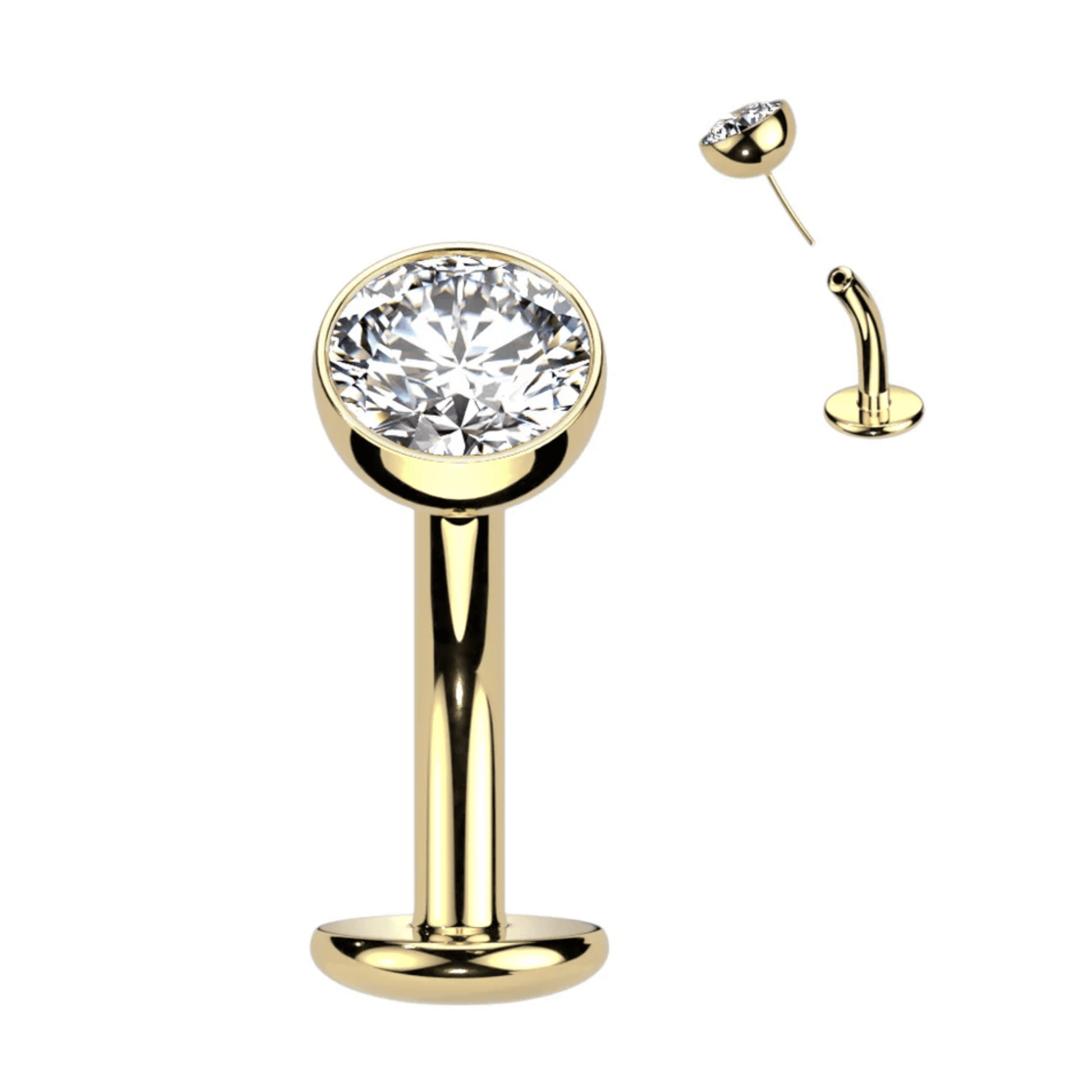 Gold Titanium Clear Gem Floating Belly Button Ring