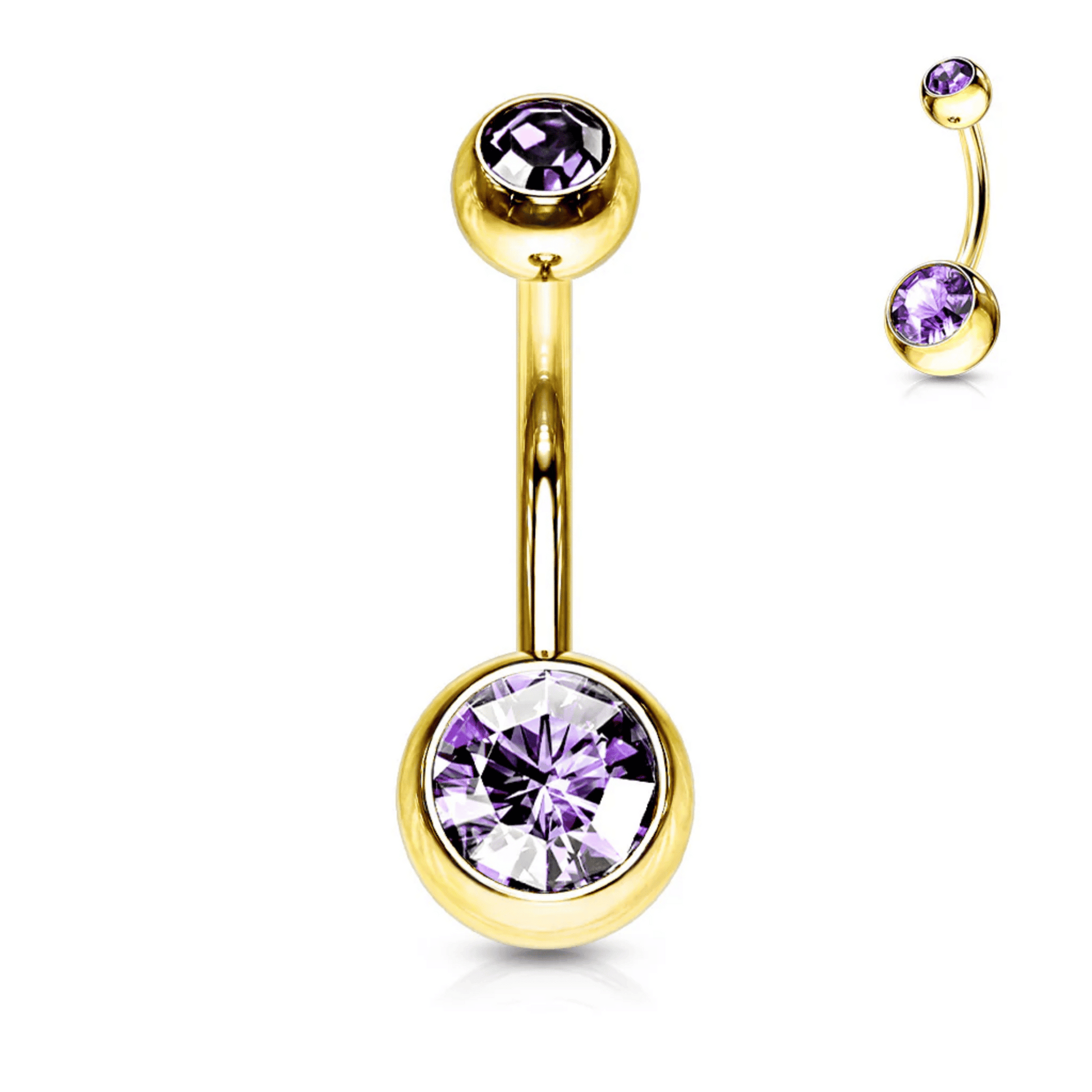Gold Titanium IP Double Tanzanite Gem Belly Button Bar