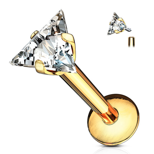 Gold Triangle Gem Internally Threaded Flat Back Stud 16g