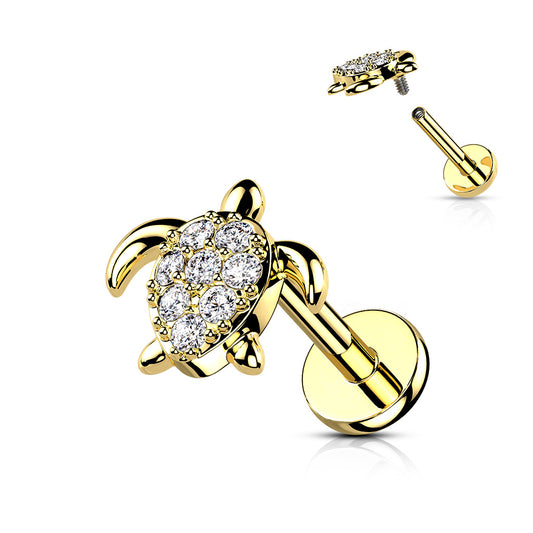 Gold Turtle CZ Paved Flat Back Stud 16g