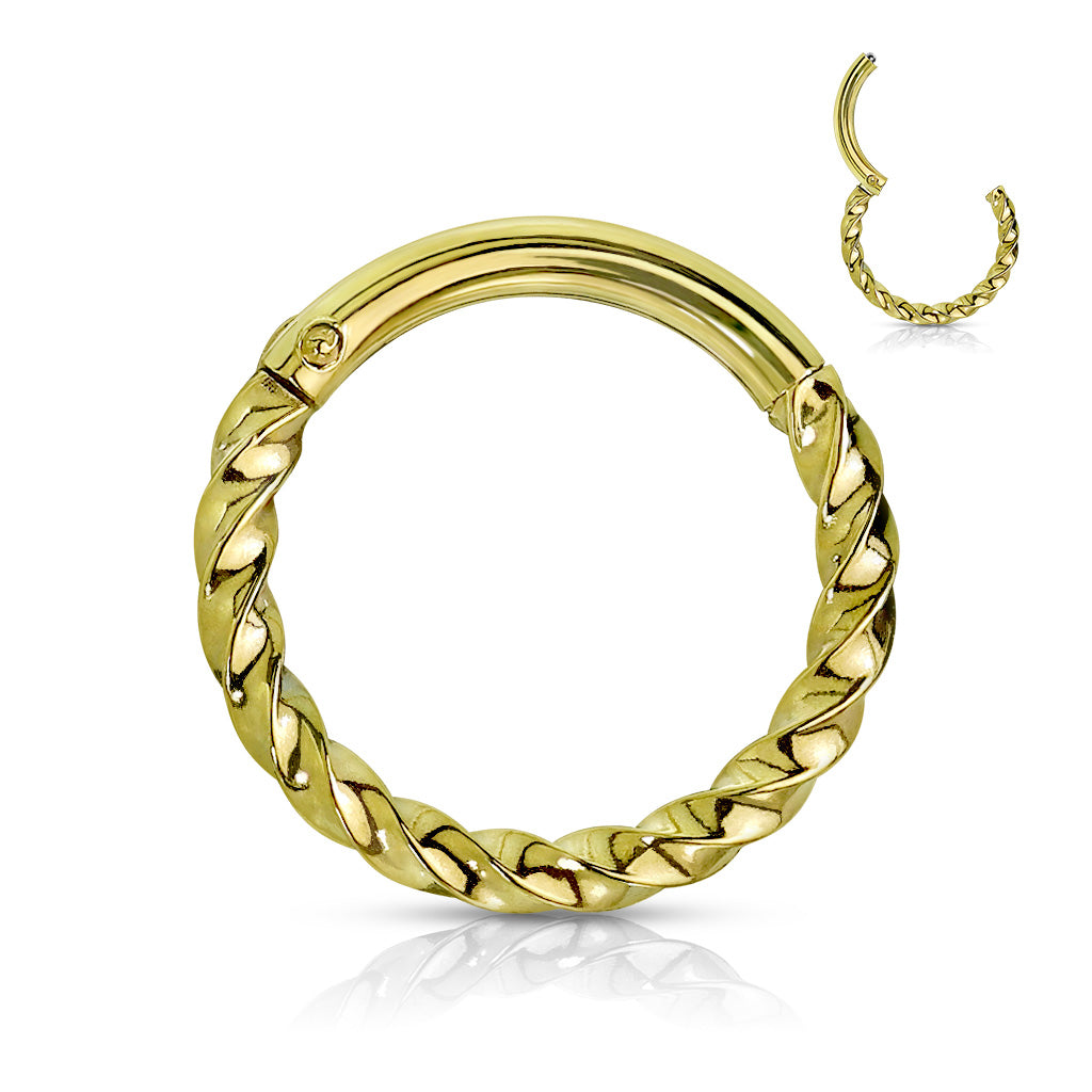 Gold Twisted Hinged Clicker Ring 16g