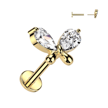 Gold butterfly flat back stud threadless push in