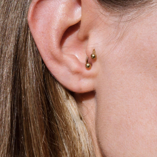 Gold circular horseshoe barbell tragus piercing