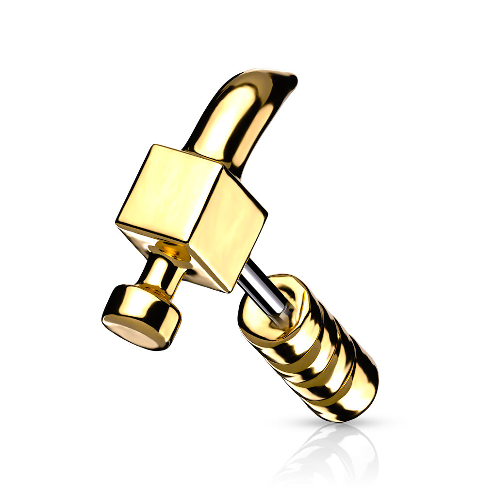 Gold hammer ear cartilage piercing bar