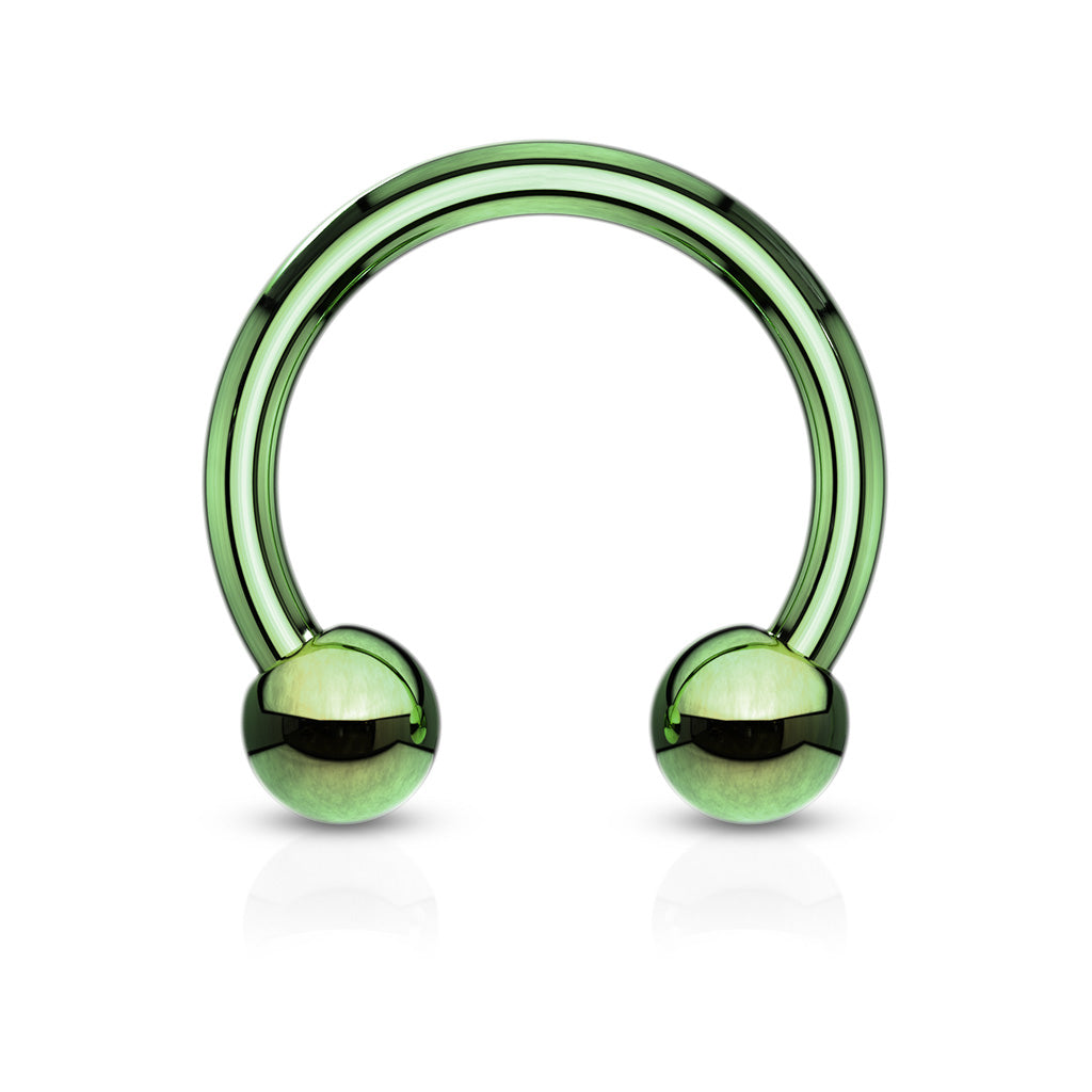 Green Curved Ball Steel Horseshoe Barbell 18g-10g