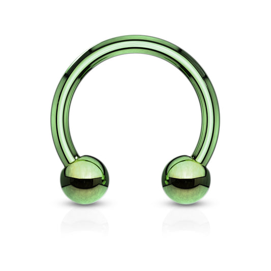 Green Curved Ball Steel Horseshoe Barbell 18g-10g