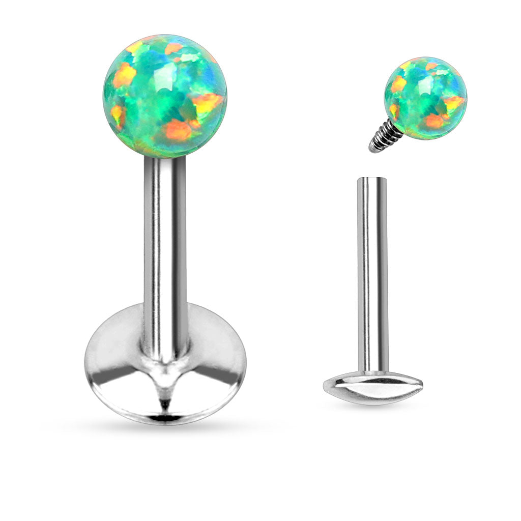 Green Opal Ball Internally threaded Flat Back Earring