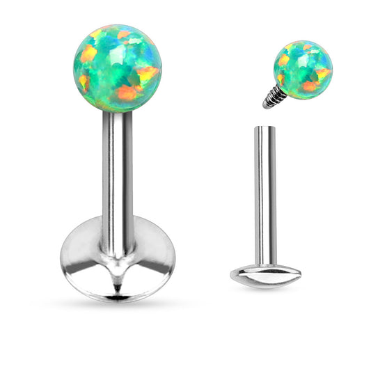Green Opal Ball Internally threaded Flat Back Earring