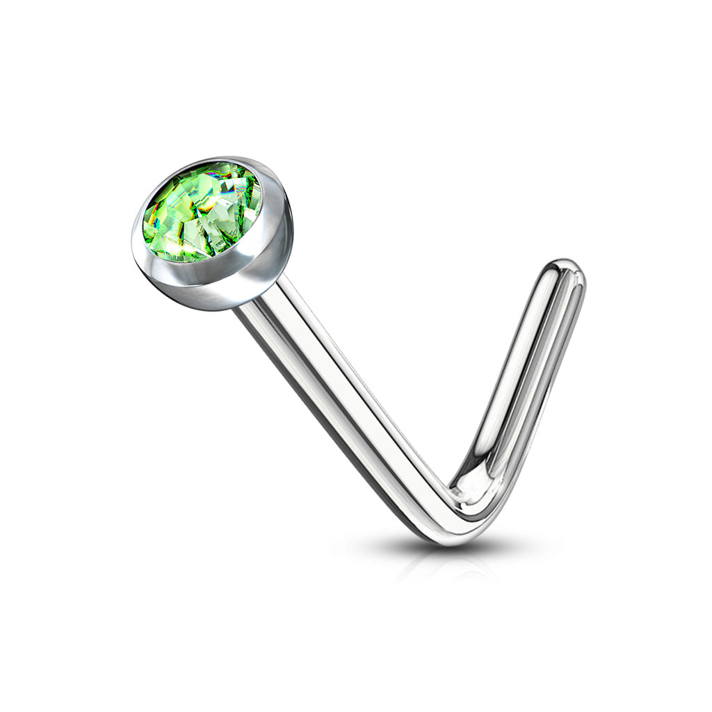 Green Press Fit Gem Steel 'L' Bend Nose Stud