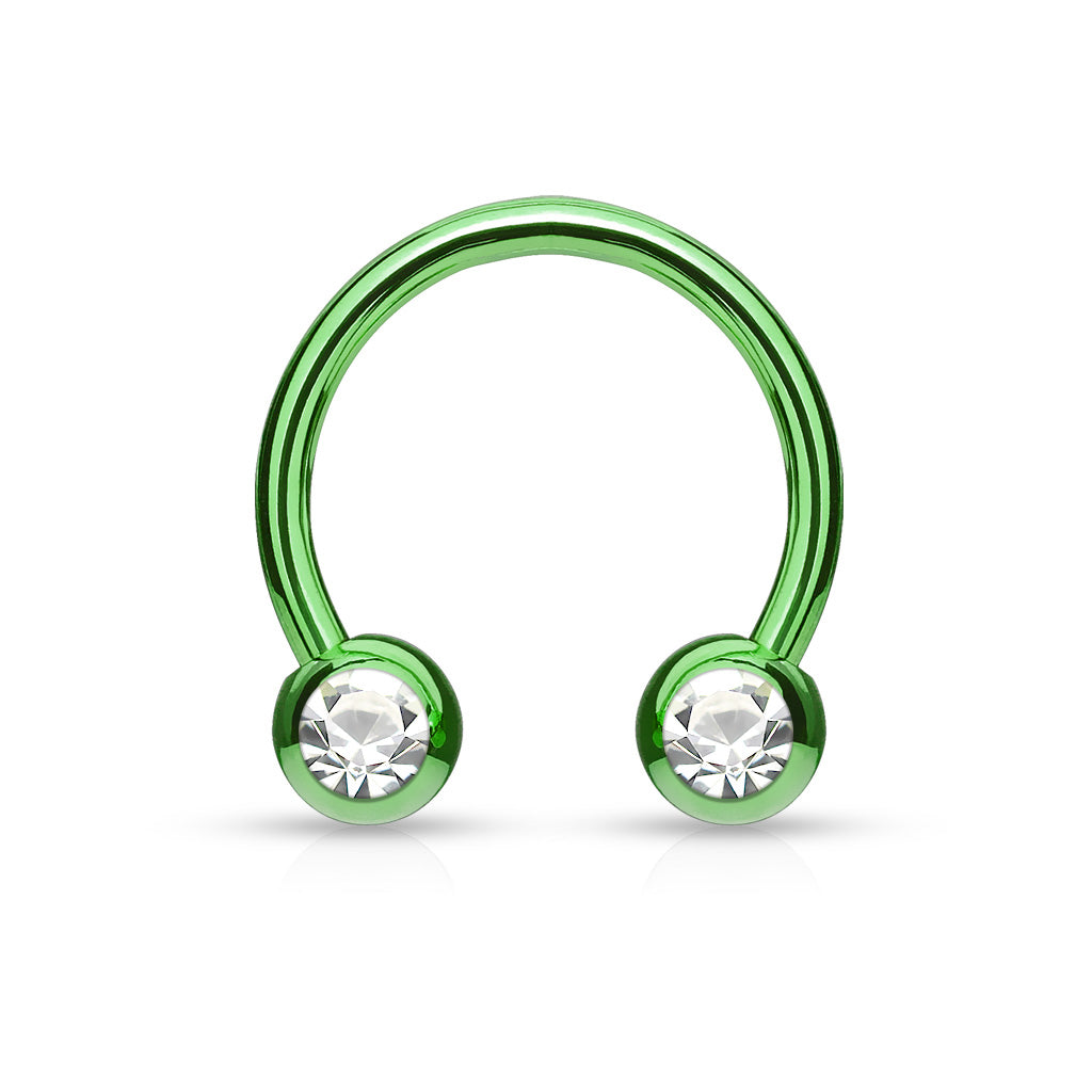 Green Steel Clear Gem Horseshoe Barbell 16g