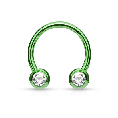 Green Steel Clear Gem Horseshoe Barbell 16g