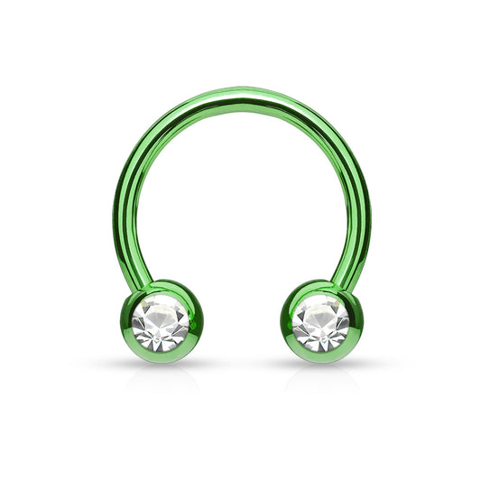 Green Steel Clear Gem Horseshoe Barbell 16g