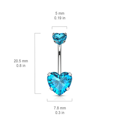 Heart Clear Gem Silver Internally Threaded Belly Button Bar dimensions