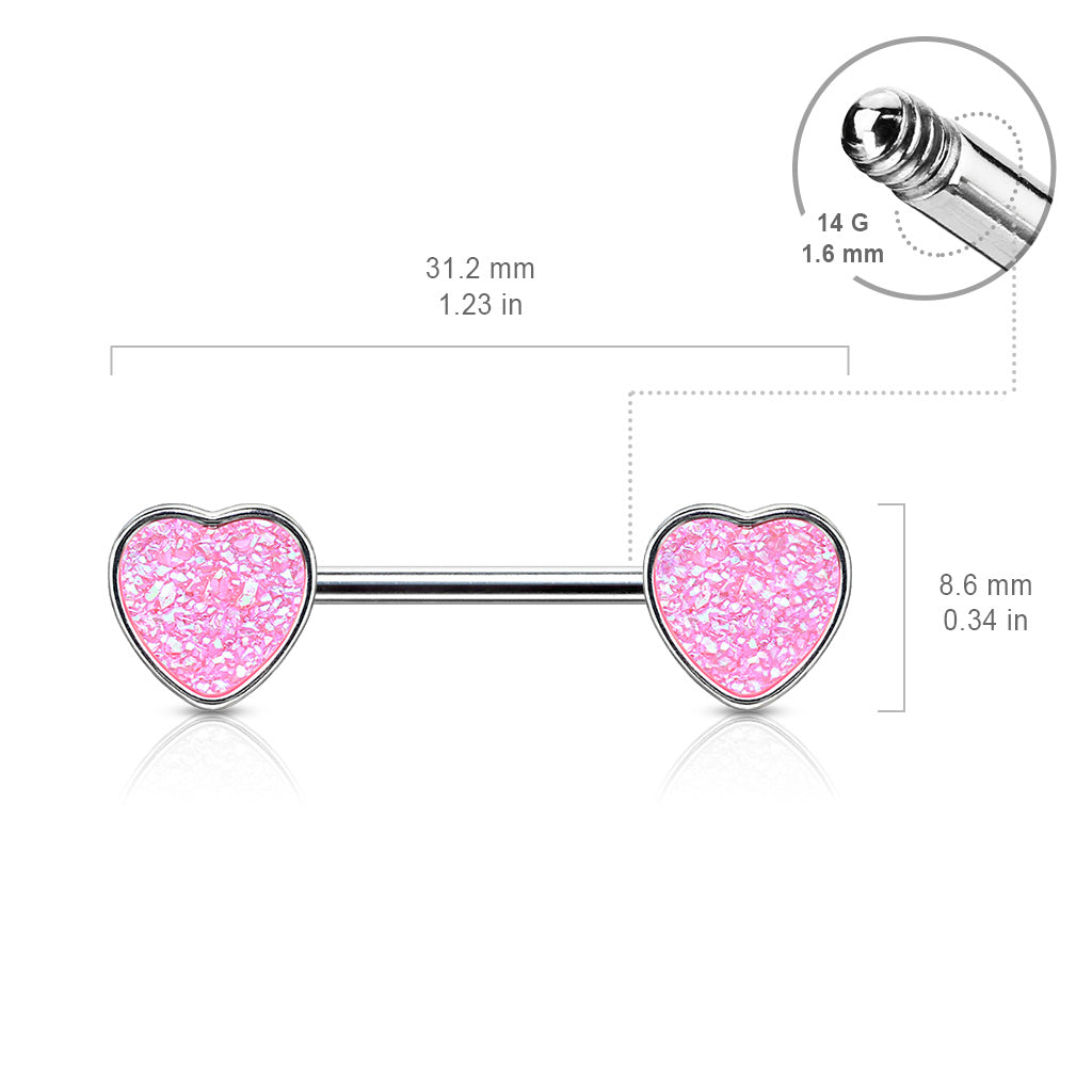 Heart Druzy Stone Nipple Bar 14g measurements
