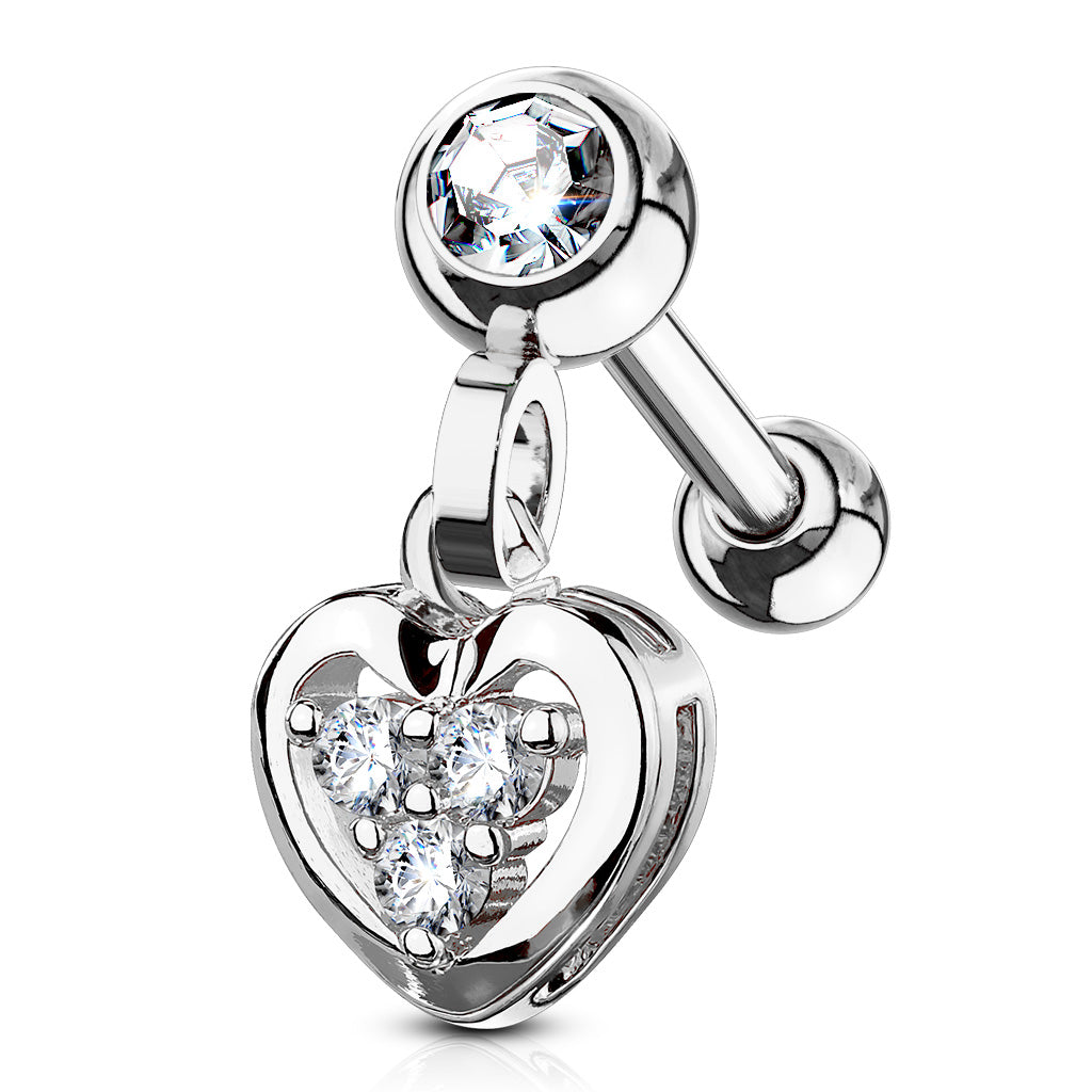 Heart Gem Dangle Ear Cartilage Barbell