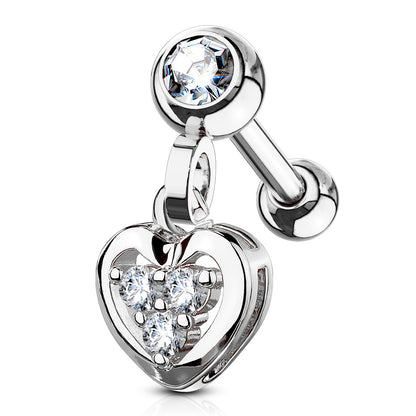 Heart Gem Dangle Ear Cartilage Barbell