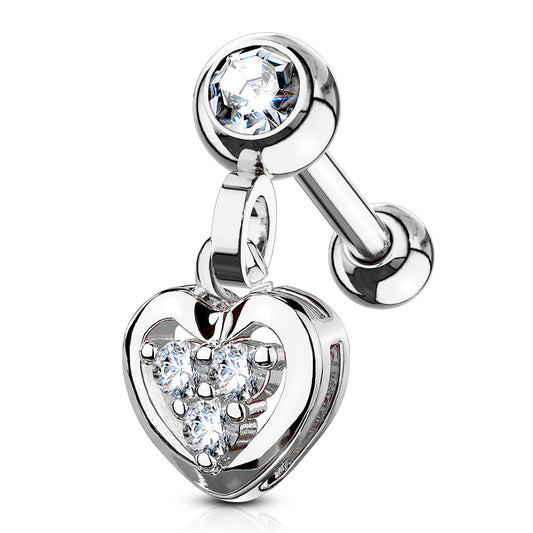 Heart Gem Dangle Ear Cartilage Barbell