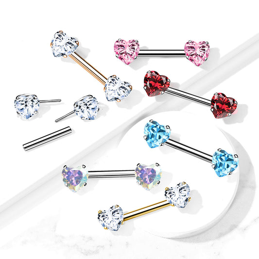 Nipple Piercing Barbell with Threadless Push In Prong Set Gem