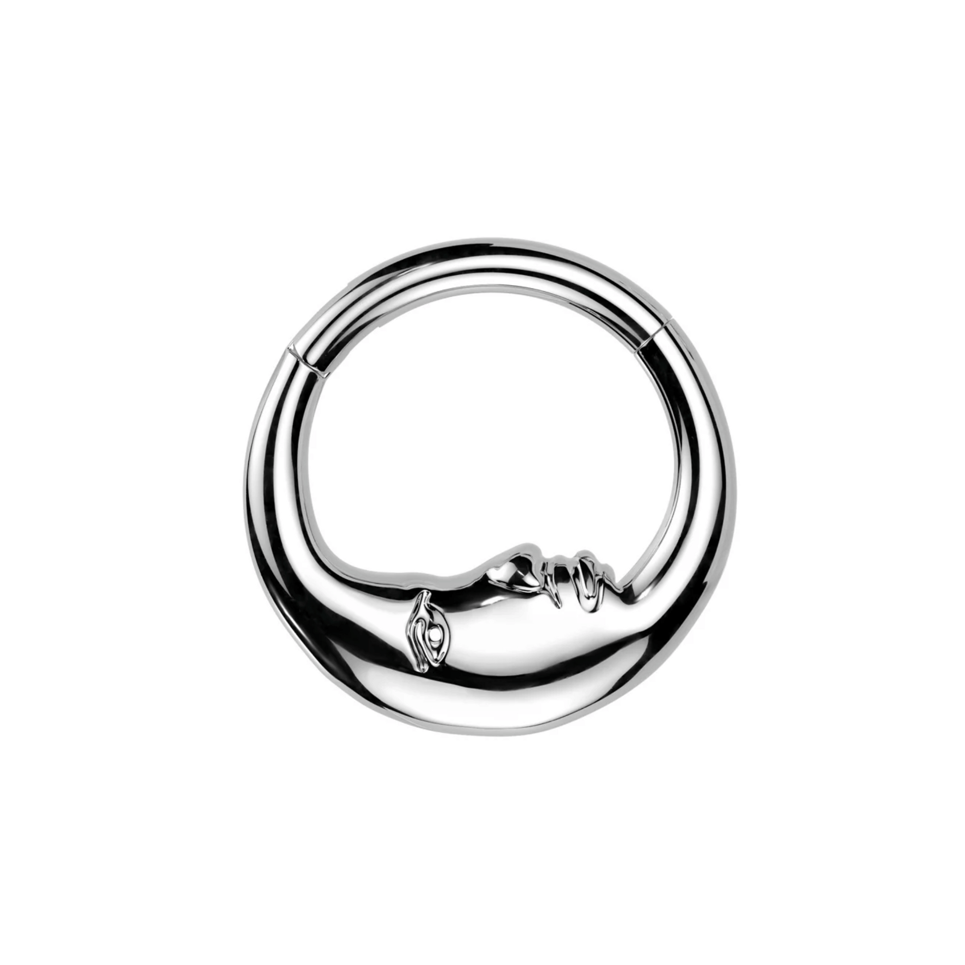 Hinged Segment Ring with Silver Double sided face moon