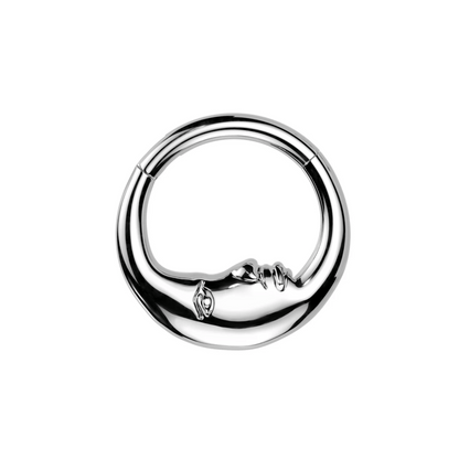 Hinged Segment Ring with Silver Double sided face moon