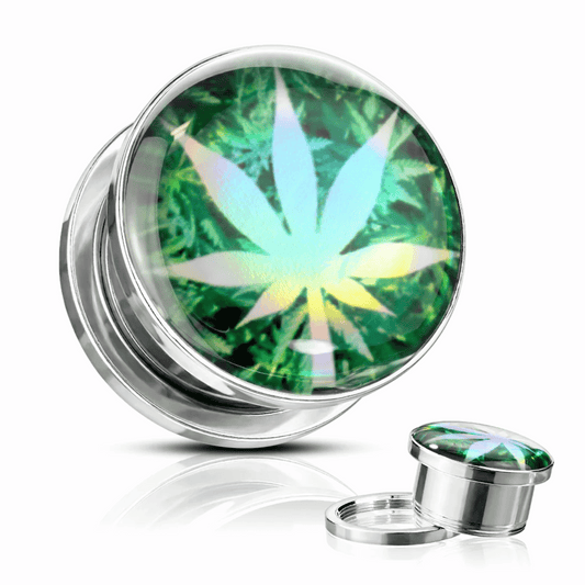 Hologram Pot Leaf Screw Fit Ear Tunnel