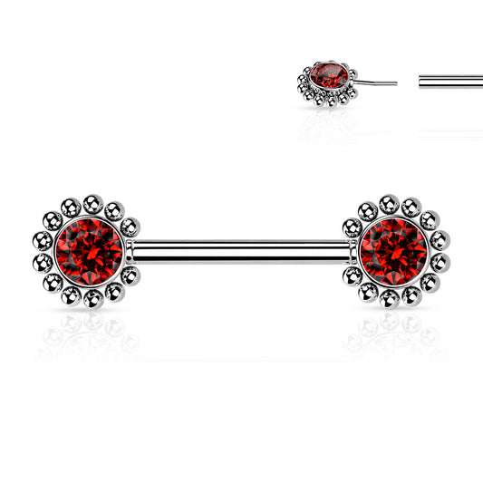 Red Beaded Edge Gems Threadless Nipple Bar