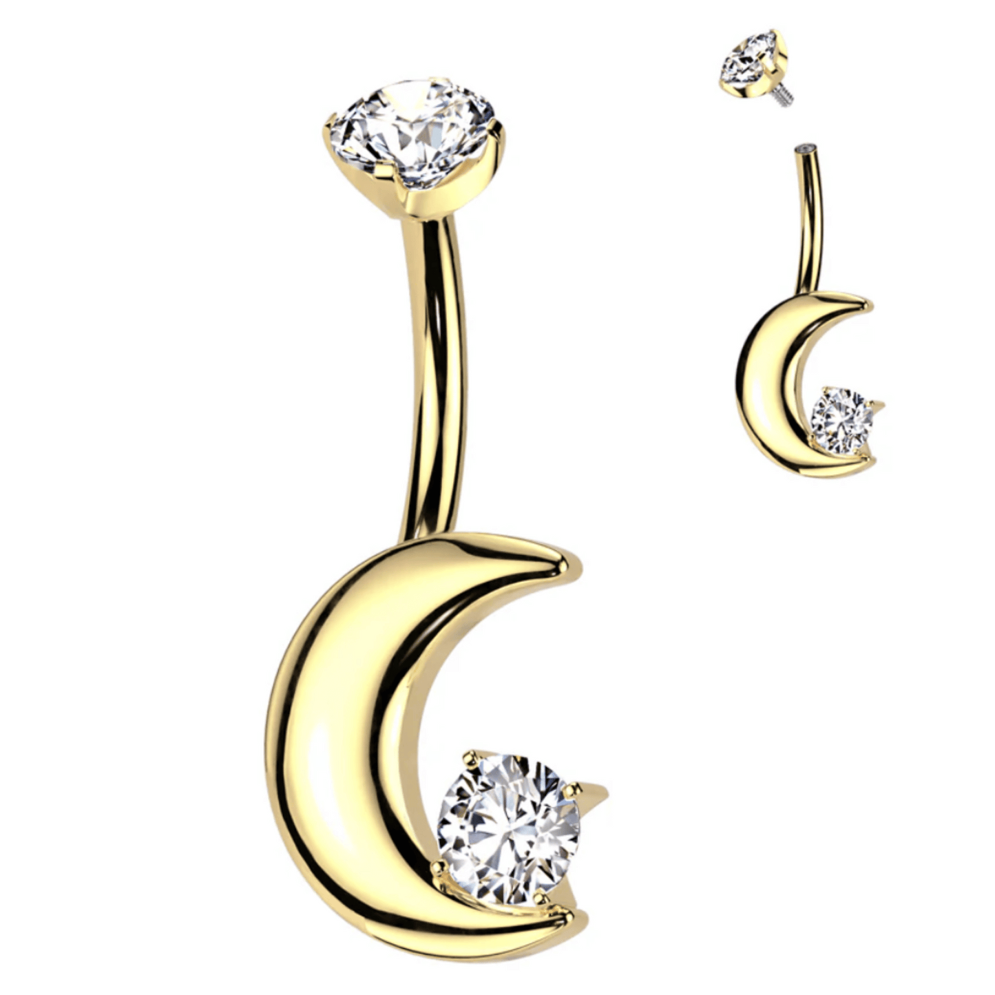 Implant Grade Titanium Gold Crescent Moon Belly Navel Bar