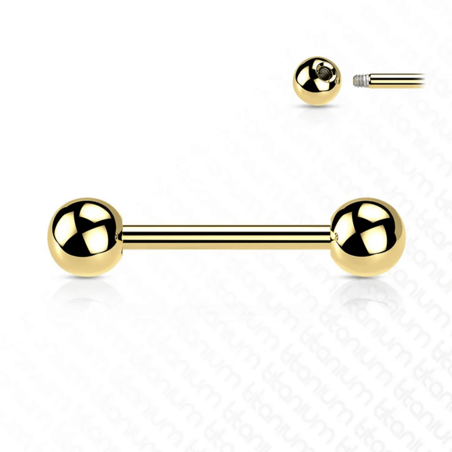 Implant Grade Titanium PVD Colour Straight Externally Threaded Barbell Gold