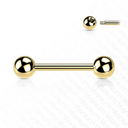 Implant Grade Titanium PVD Colour Straight Externally Threaded Barbell Gold