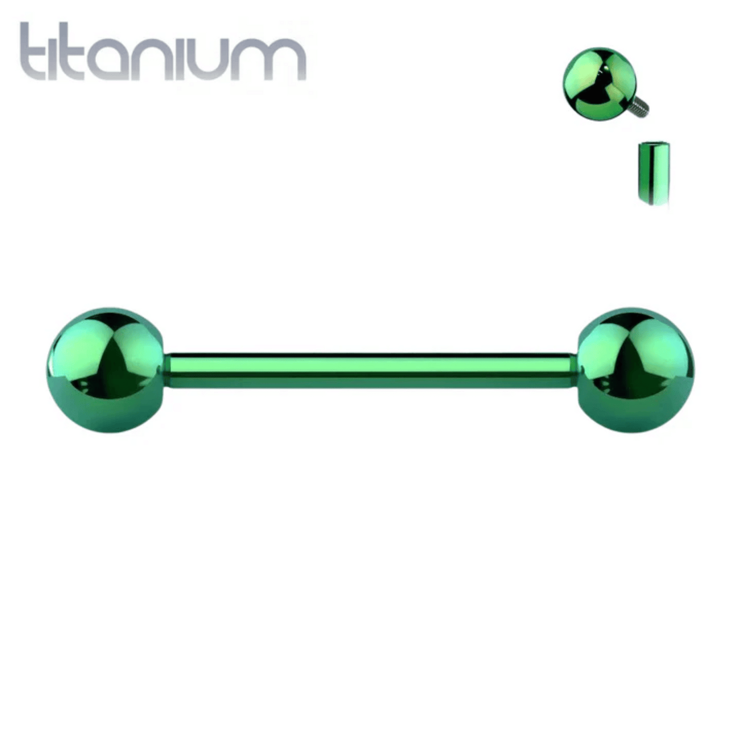 Implant Grade Titanium PVD Colour Straight Internally Threaded Barbell Green
