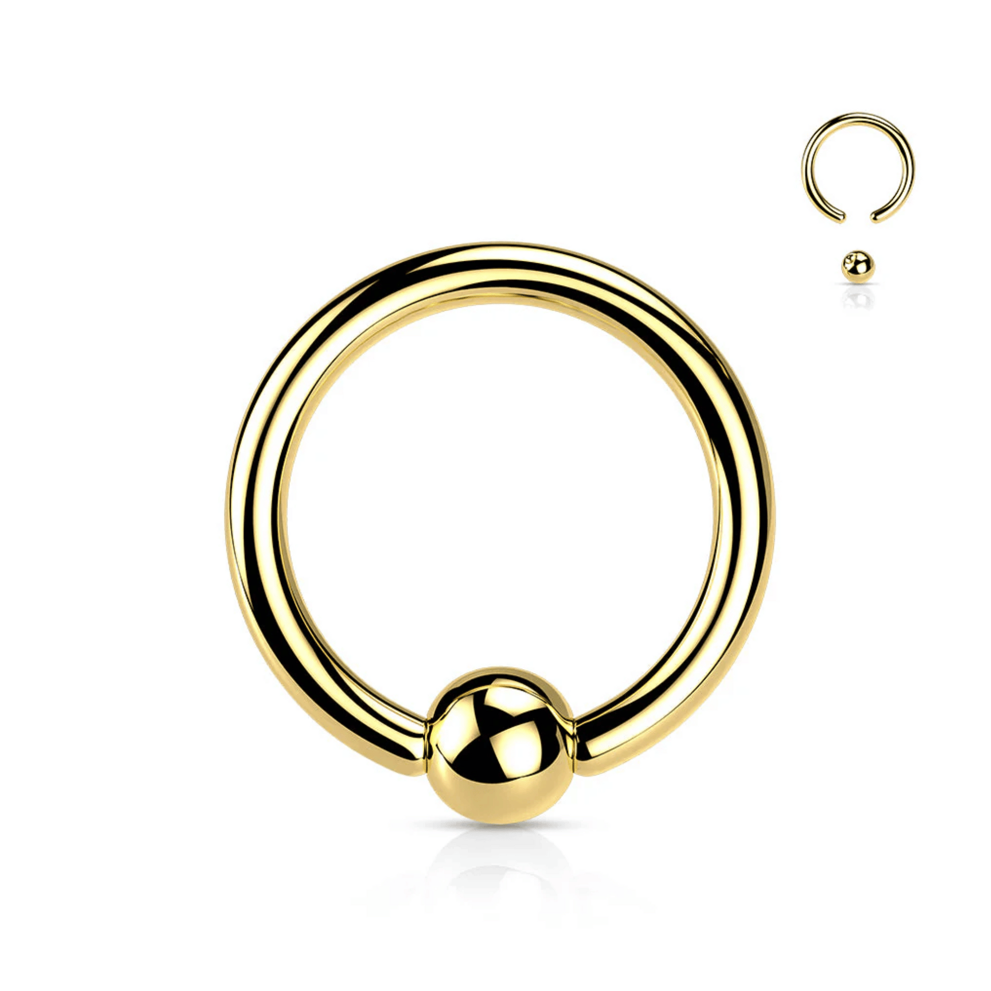 Implant Grade Titanium PVD Plated Captive Bead Ring Gold
