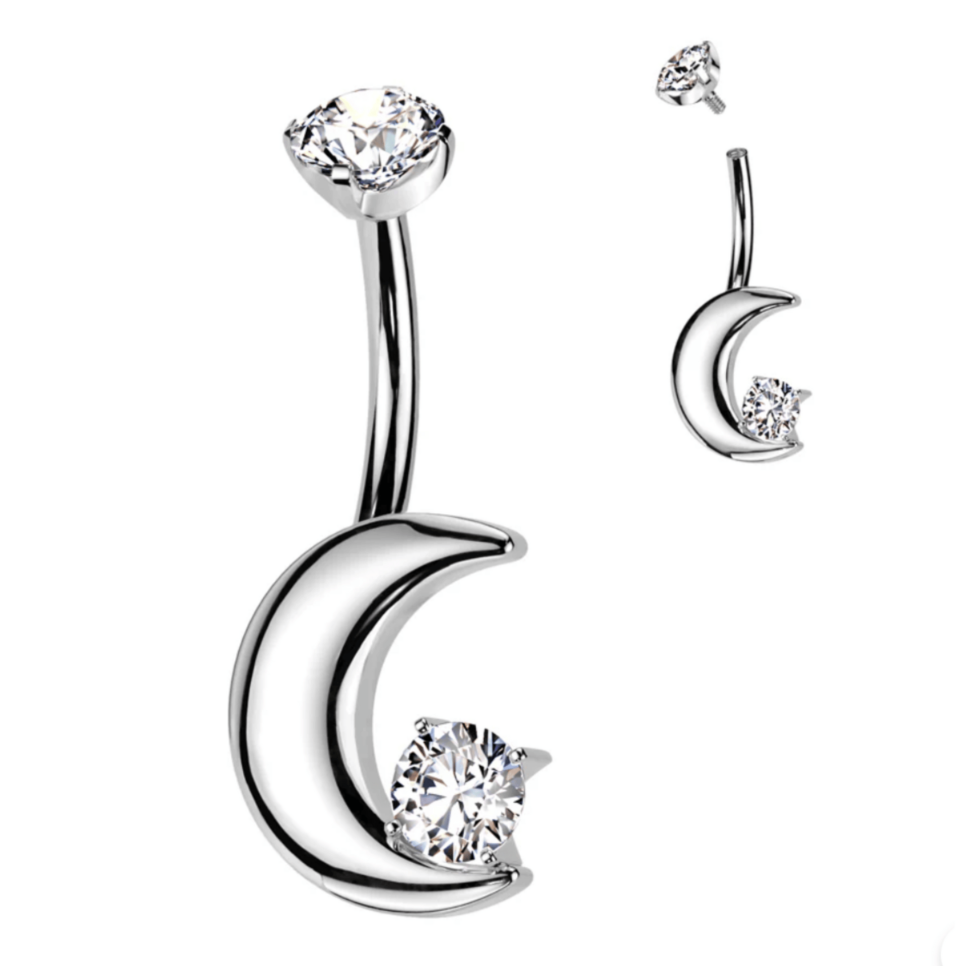 Implant Grade Titanium Silver Crescent Moon Belly Navel Bar
