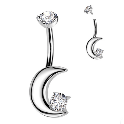 Implant Grade Titanium Silver Crescent Moon Belly Navel Bar