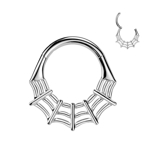 Implant Grade Titanium Spider Web Hinged Segment Ring Silver