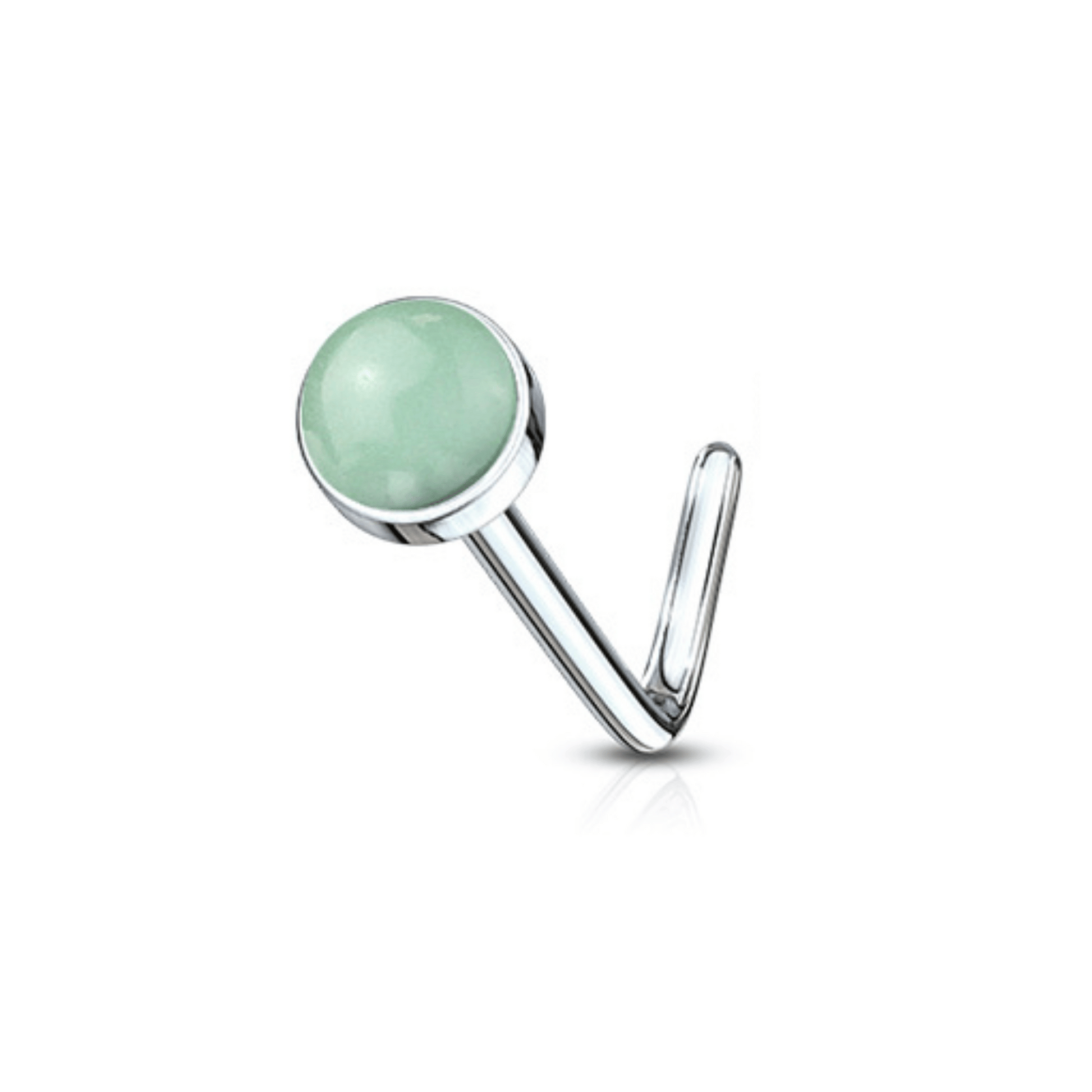 Jade Green Semi Precious Stone 'L' Bend Nose Stud