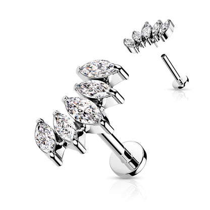Marquise Fan Design Clear Gem Silver Flat Back Stud
