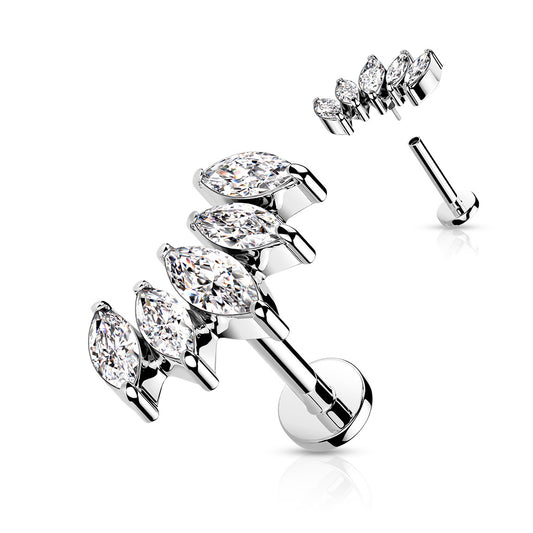 Marquise Fan Design Clear Gem Silver Flat Back Stud