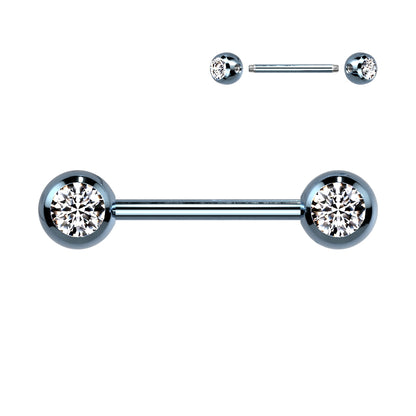 Light Blue Steel Titanium IP Clear Gem Nipple Bar 14g