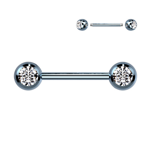 Light Blue Steel Titanium IP Clear Gem Nipple Bar 14g