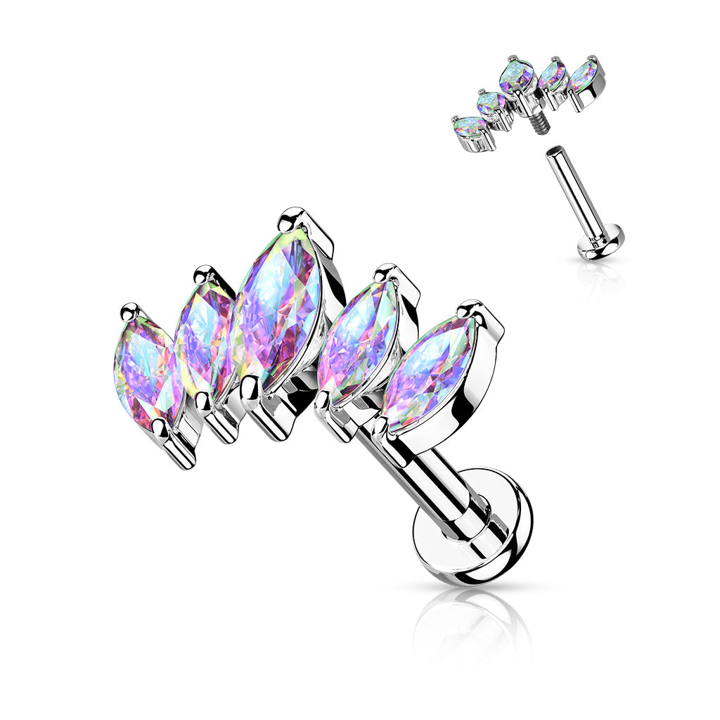Marquise Fan Design AB Gem Silver Flat Back Stud